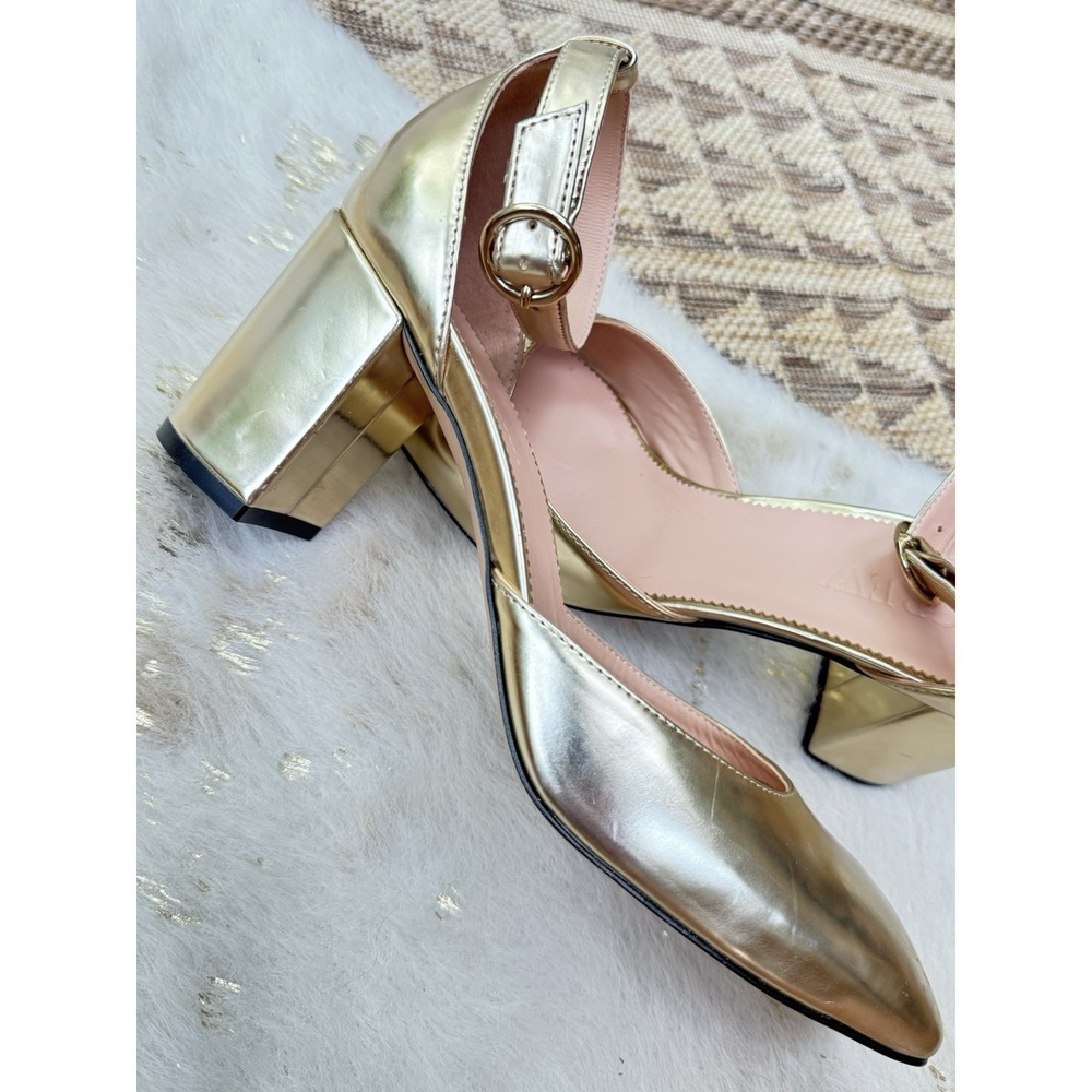 J. Crew Size Metallic Gold Ankle Strap Maisie Pump 10 Block Heel Y2K - Picture 2 of 9